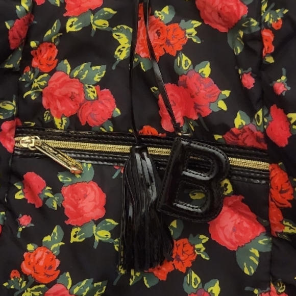 Betsey Johnson Black and Pink Floral Tote Bag & Convertible Backpack  EUC - Picture 3 of 8